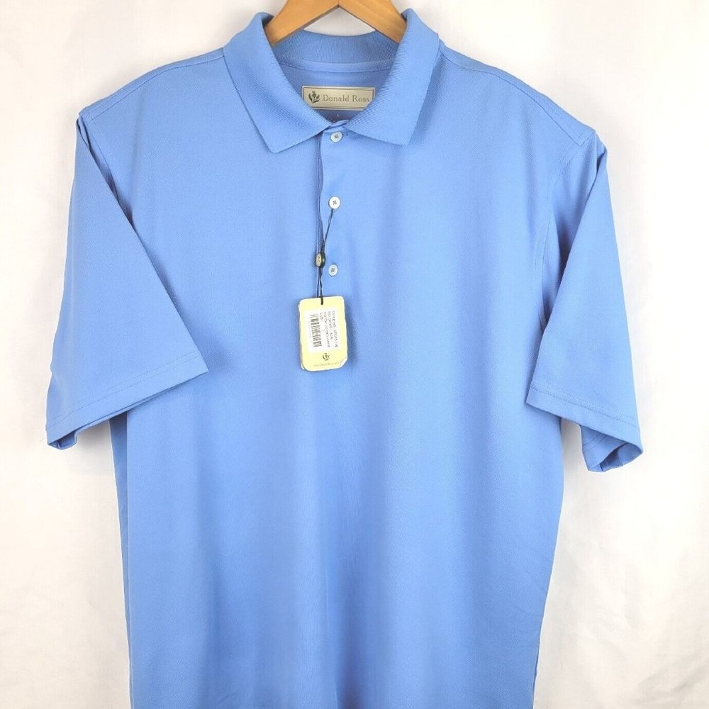 Donald Ross Polo Shirt Mens Large Blue Short Sleeve Casual Golf Rugby 7-11 NWT